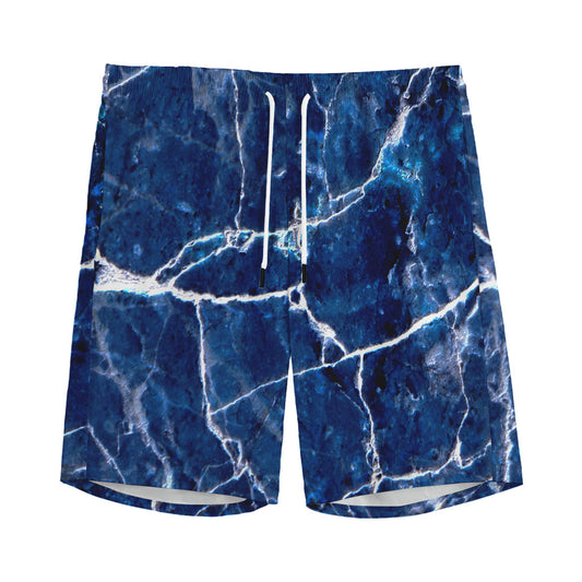 Blue White Marble Print Men's Sports Shorts
