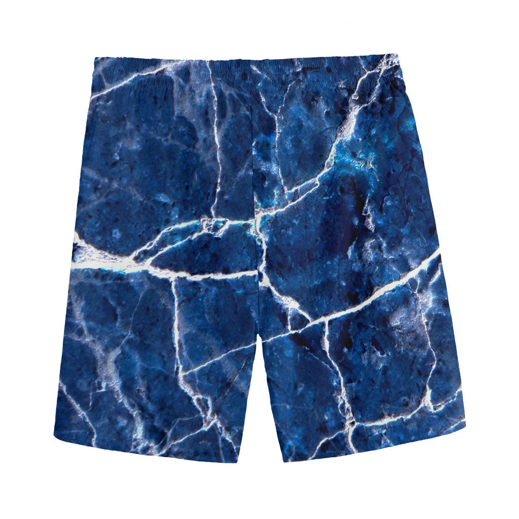 Blue White Marble Print Men's Sports Shorts
