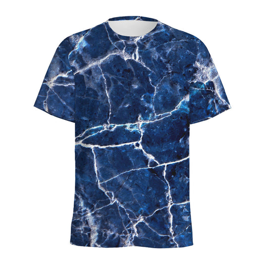 Blue White Marble Print Men's Sports T-Shirt