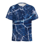 Blue White Marble Print Men's Sports T-Shirt