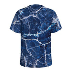 Blue White Marble Print Men's Sports T-Shirt