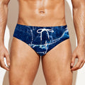 Blue White Marble Print Men's Swim Briefs