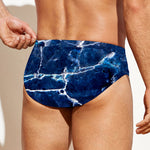 Blue White Marble Print Men's Swim Briefs