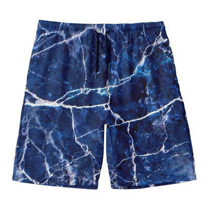 Blue White Marble Print Men's Swim Trunks