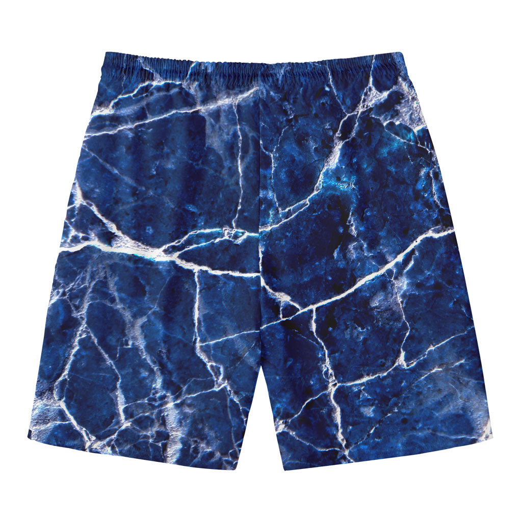 Blue White Marble Print Men's Swim Trunks