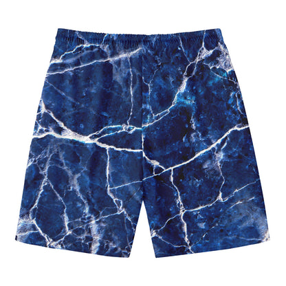 Blue White Marble Print Men's Swim Trunks