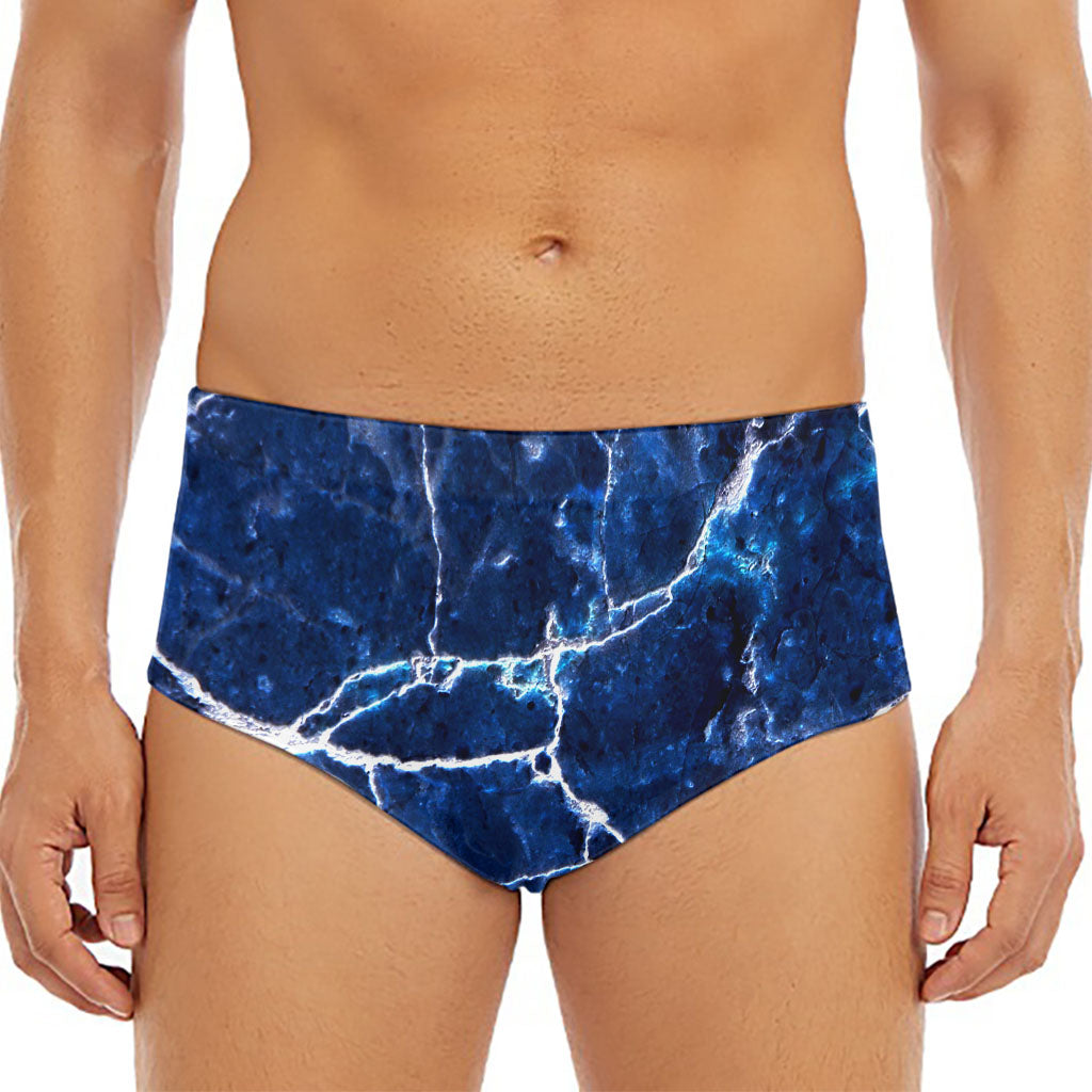 Blue White Marble Print Men's Triangle Swim Briefs
