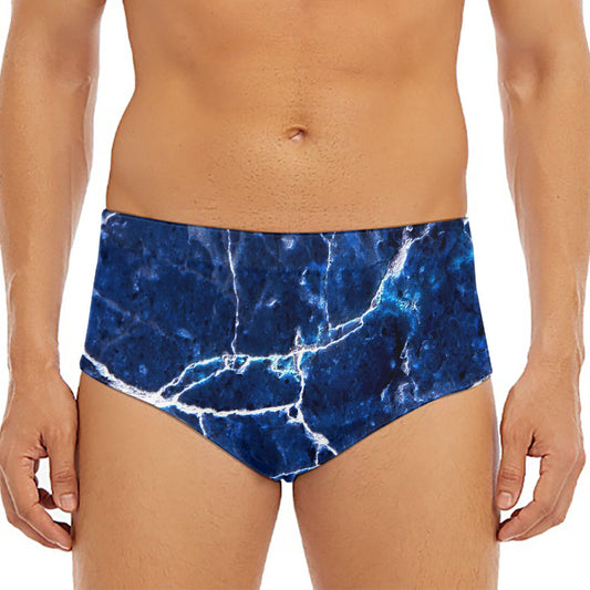 Blue White Marble Print Men's Triangle Swim Briefs