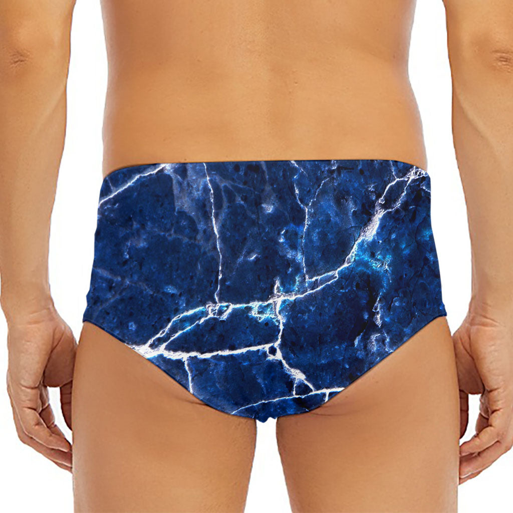 Blue White Marble Print Men's Triangle Swim Briefs