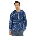 Blue White Marble Print Men's Velvet Pullover Hoodie