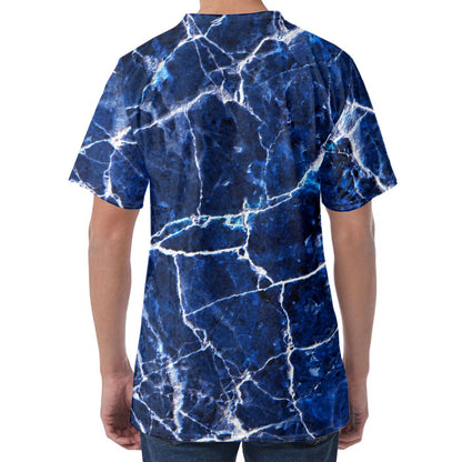 Blue White Marble Print Men's Velvet T-Shirt