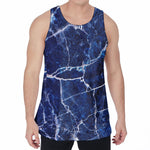 Blue White Marble Print Men's Velvet Tank Top