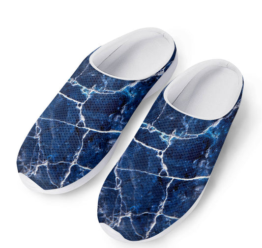 Blue White Marble Print Mesh Casual Shoes