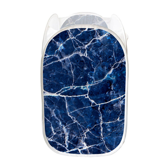 Blue White Marble Print Mesh Laundry Hamper
