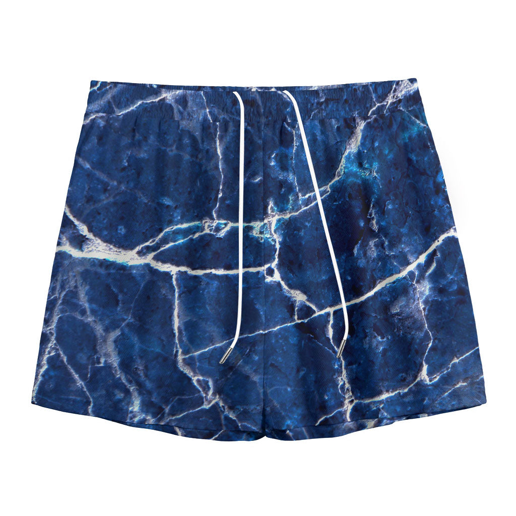 Blue White Marble Print Mesh Shorts