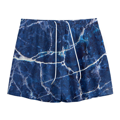 Blue White Marble Print Mesh Shorts
