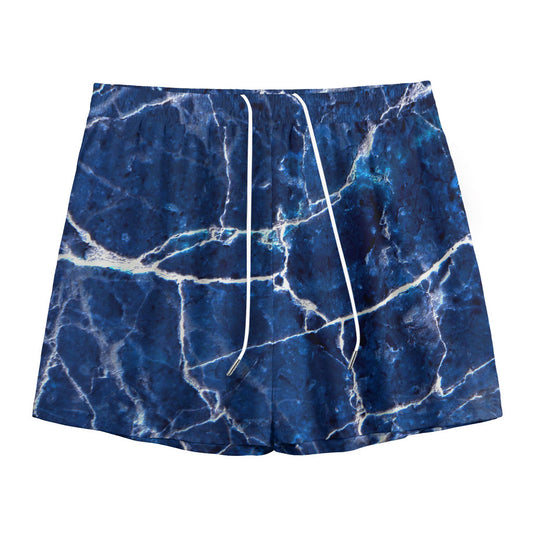 Blue White Marble Print Mesh Shorts