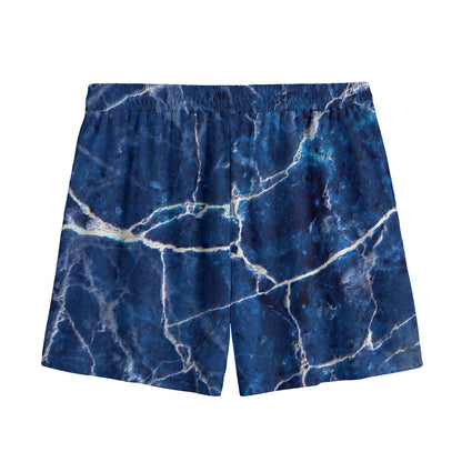 Blue White Marble Print Mesh Shorts