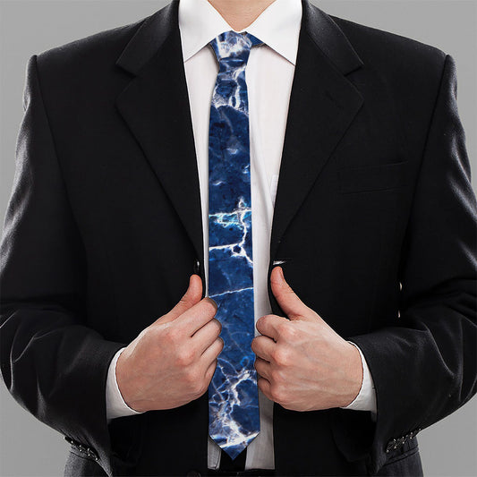 Blue White Marble Print Necktie