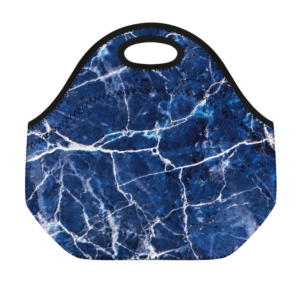 Blue White Marble Print Neoprene Lunch Bag