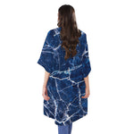 Blue White Marble Print Open Front Beach Cover Up