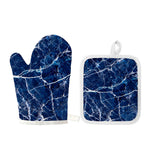 Blue White Marble Print Oven Mitt And Pot Holder Set