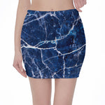 Blue White Marble Print Pencil Mini Skirt