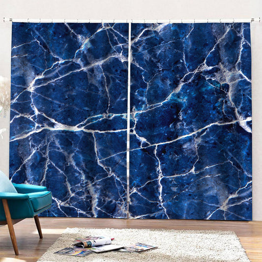 Blue White Marble Print Pencil Pleat Curtains