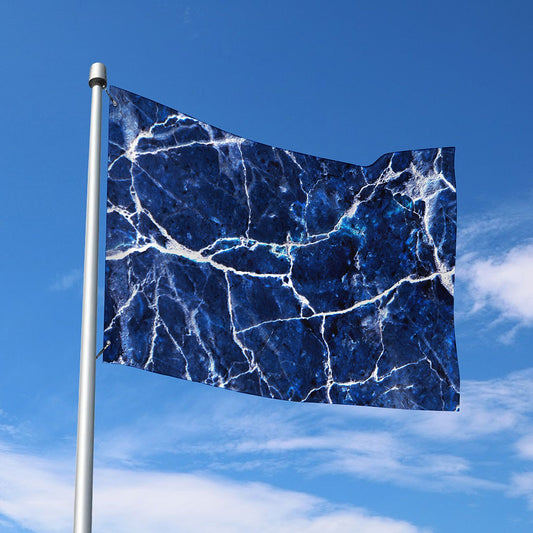 Blue White Marble Print Polyester Flag