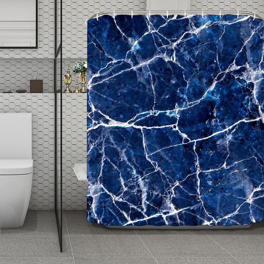 Blue White Marble Print Polyester Shower Curtain