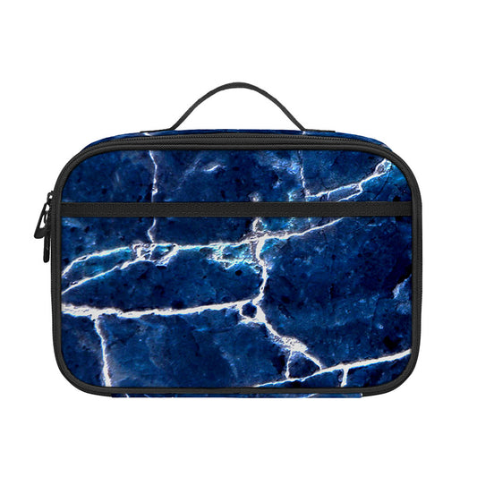 Blue White Marble Print Portable Lunch Bag