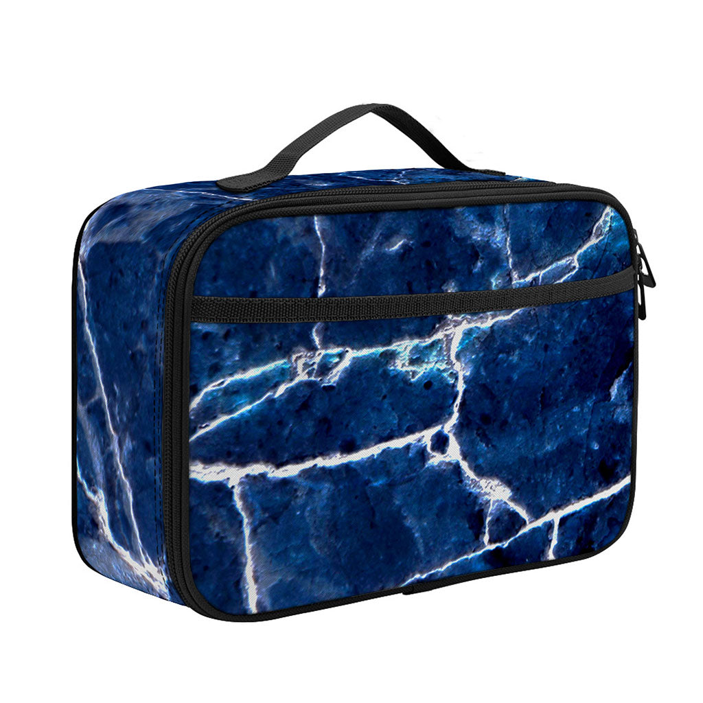Blue White Marble Print Portable Lunch Bag