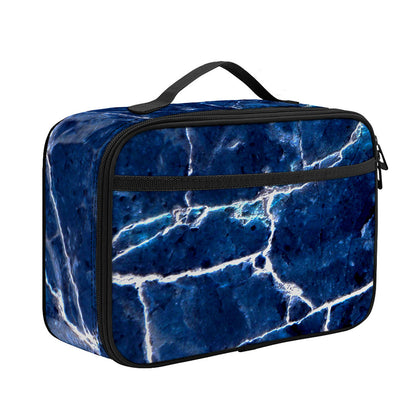 Blue White Marble Print Portable Lunch Bag
