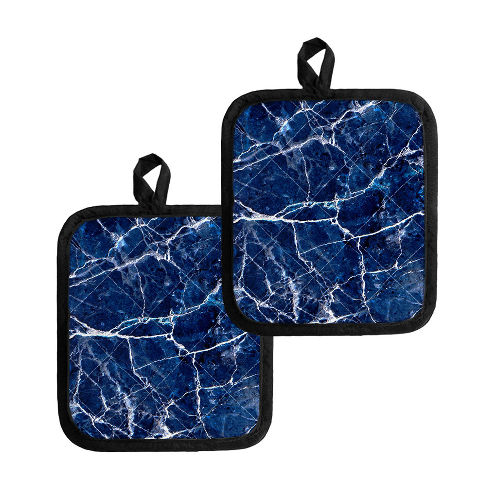 Blue White Marble Print Pot Holders