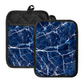 Blue White Marble Print Pot Holders With Pocket