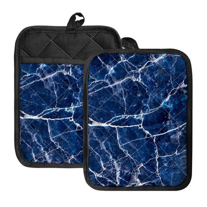 Blue White Marble Print Pot Holders With Pocket