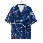 Blue White Marble Print Rayon Hawaiian Shirt