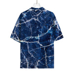 Blue White Marble Print Rayon Hawaiian Shirt