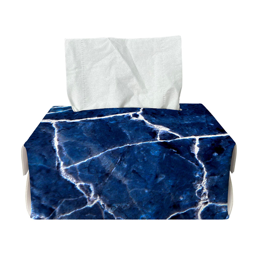 Blue White Marble Print Rectangle Tissue Box Cover