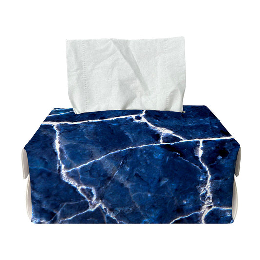 Blue White Marble Print Rectangle Tissue Box Cover