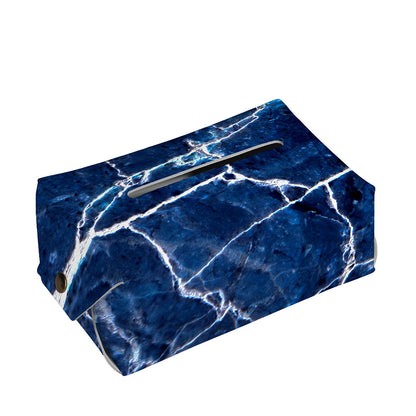 Blue White Marble Print Rectangle Tissue Box Cover