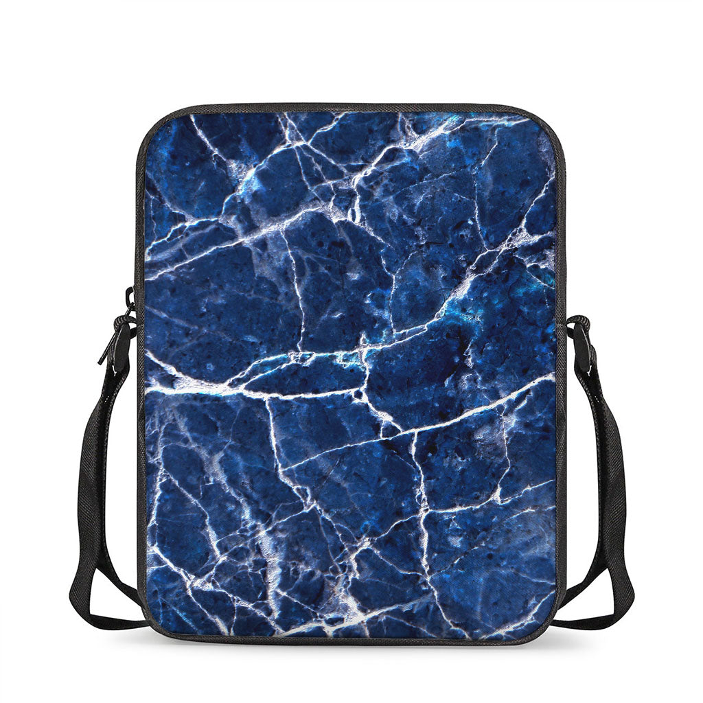 Blue White Marble Print Rectangular Crossbody Bag