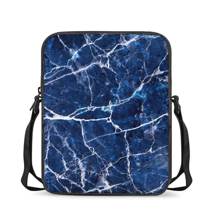 Blue White Marble Print Rectangular Crossbody Bag