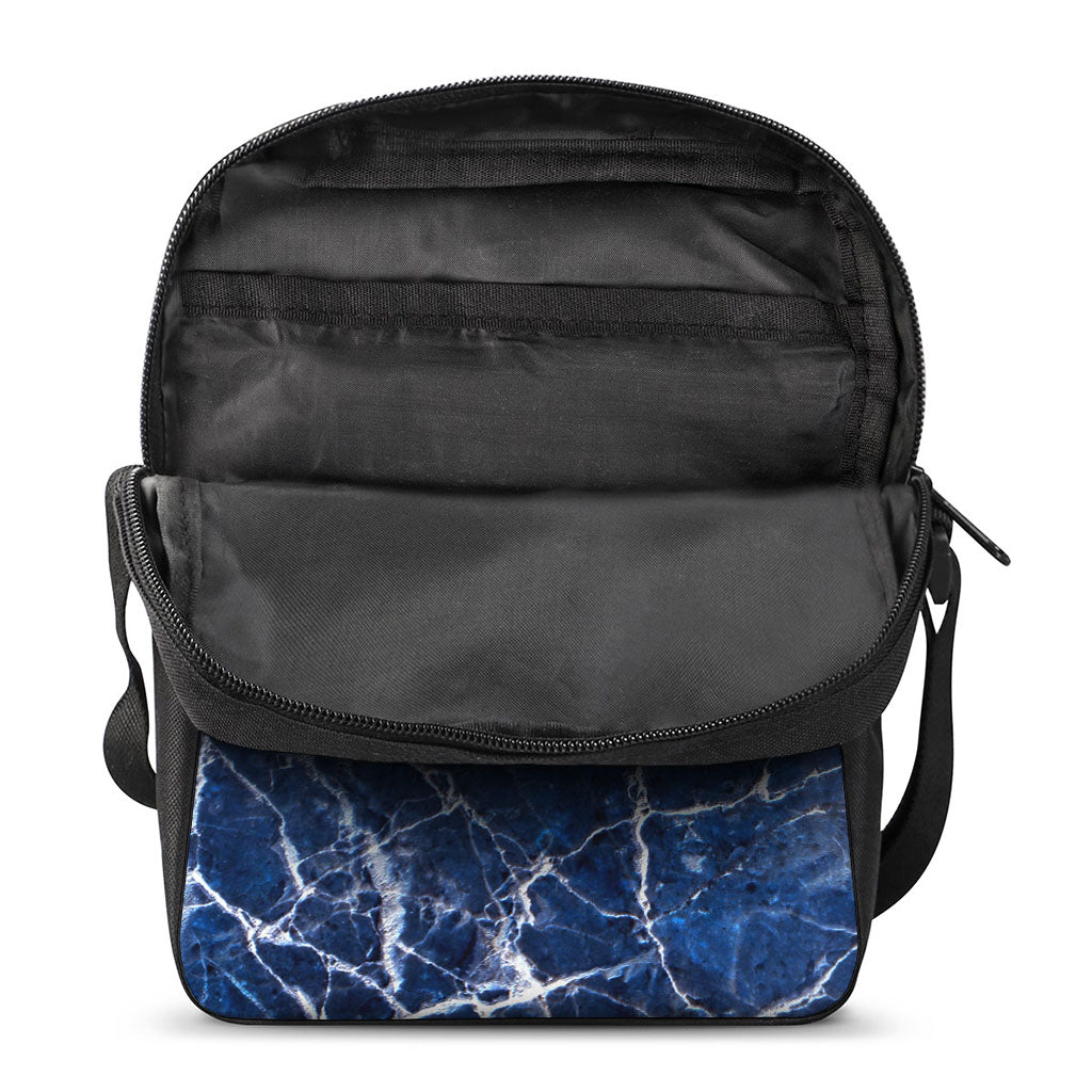 Blue White Marble Print Rectangular Crossbody Bag