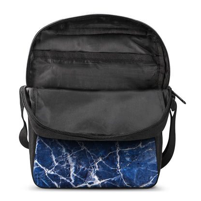 Blue White Marble Print Rectangular Crossbody Bag