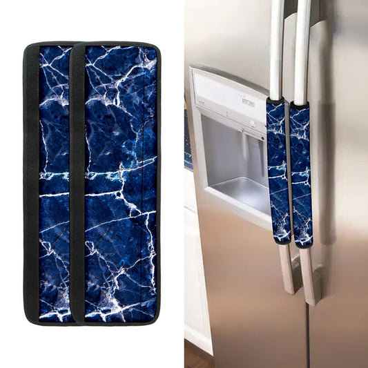 Blue White Marble Print Refrigerator Handle Covers