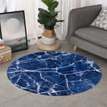 Blue White Marble Print Round Rug