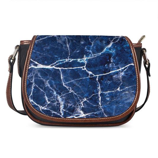 Blue White Marble Print Saddle Bag