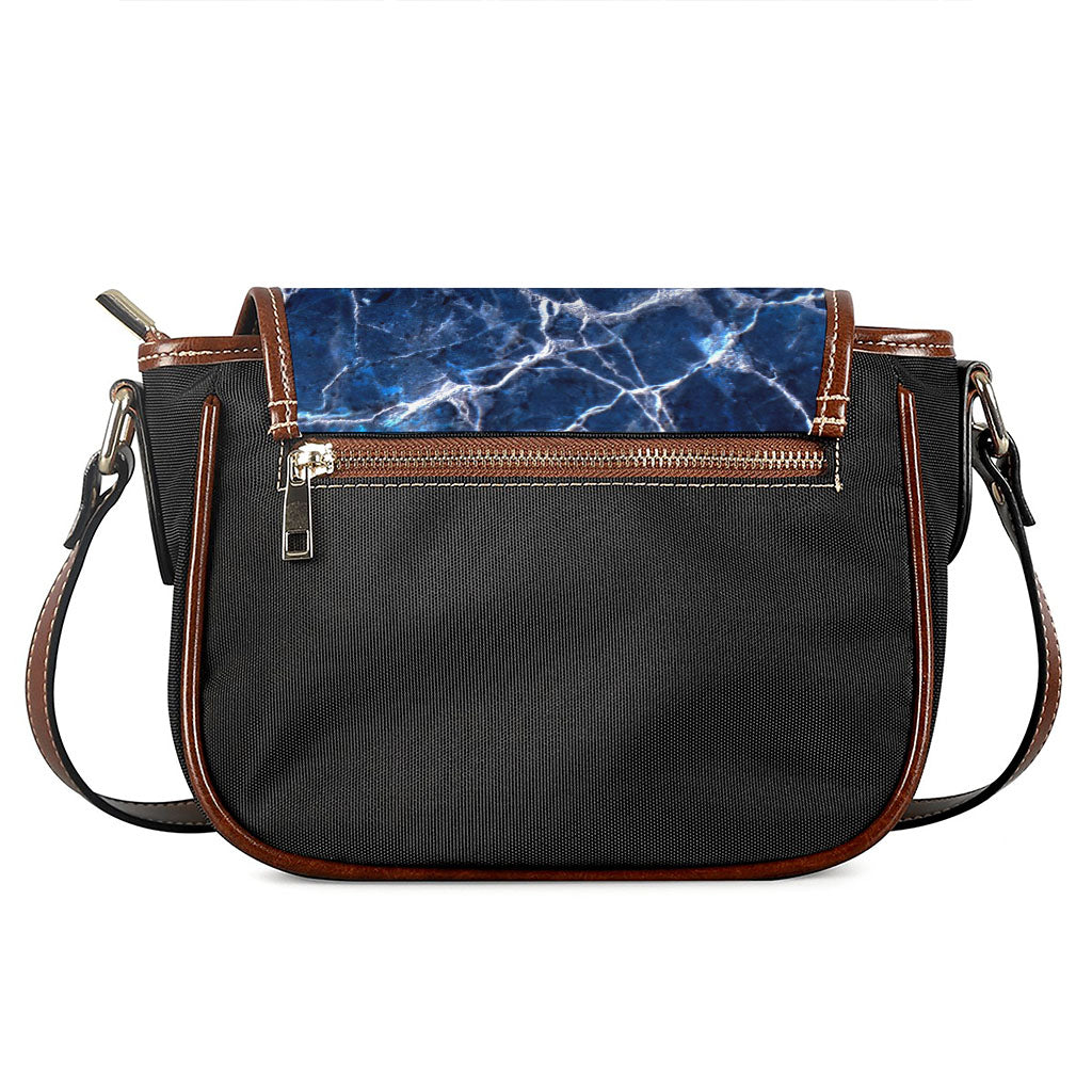 Blue White Marble Print Saddle Bag