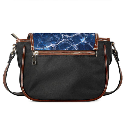 Blue White Marble Print Saddle Bag
